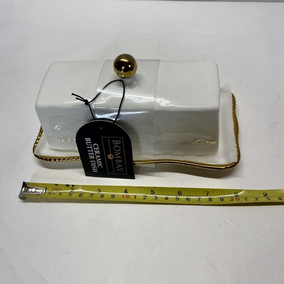 Bombay Ceramic Butter Dish With Gold Trim & Knob Elegant Holy Table Decor - Picture 4 of 5